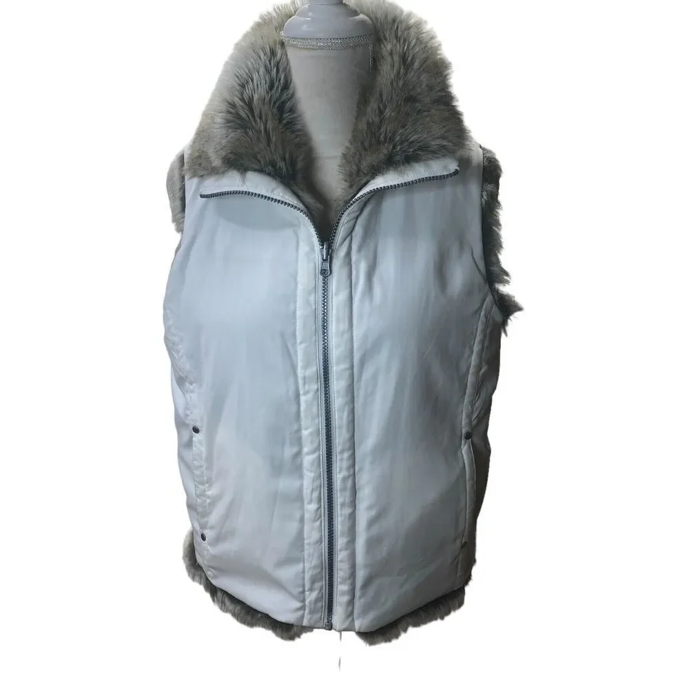 Weatherproof  Company Vest Womens‎ M Reversible Faux Fur & White Brown Animal